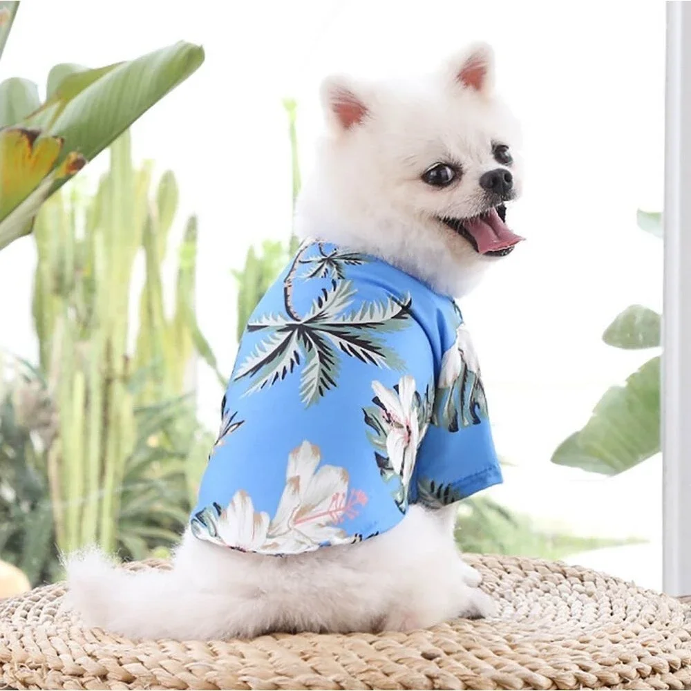Pet NWOT Light Blue Floral Print Lightweight Hawaiian Style Shirt Size Medium